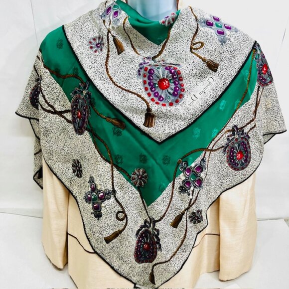 VGT  Over size Full Body Wrap Christian Dior Soft 100% Silk Scarf Satin 41"  (22 - Picture 7 of 15